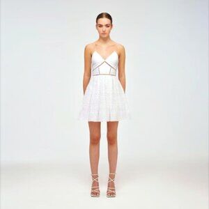 Self Portrait mixed broderie azaelea mini dress white Size 10